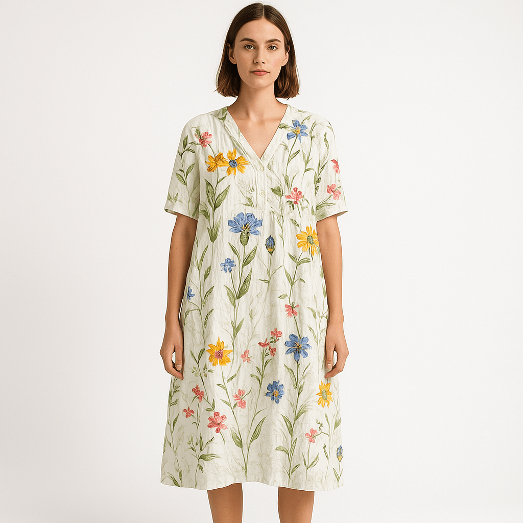 Lavinque Dress Robe Florale Midi | Coton Léger | Imprimé Estival Coloré