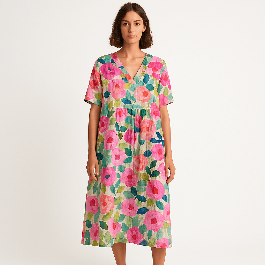 Lavinque Dress Robe Florale Midi | Coton Léger | Imprimé Estival Coloré