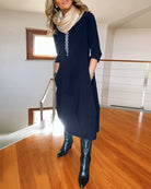 Lavinque Dress Robe Hiver Chic | Coupe Ample & Boutons Décoratifs | Élégance et Confort