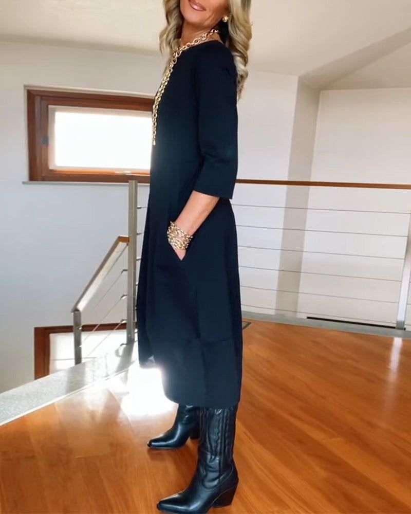 Lavinque Dress Robe Hiver Chic | Coupe Ample & Boutons Décoratifs | Élégance et Confort