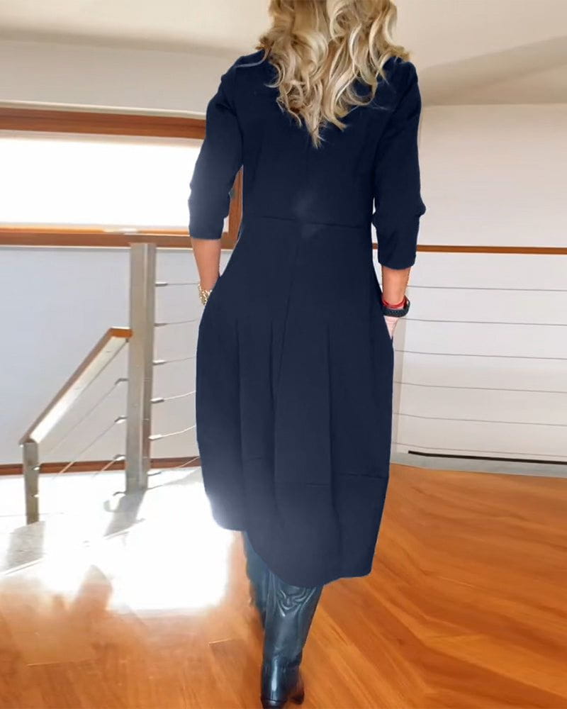 Lavinque Dress Robe Hiver Chic | Coupe Ample & Boutons Décoratifs | Élégance et Confort