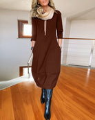 Lavinque Dress Robe Hiver Chic | Coupe Ample & Boutons Décoratifs | Élégance et Confort