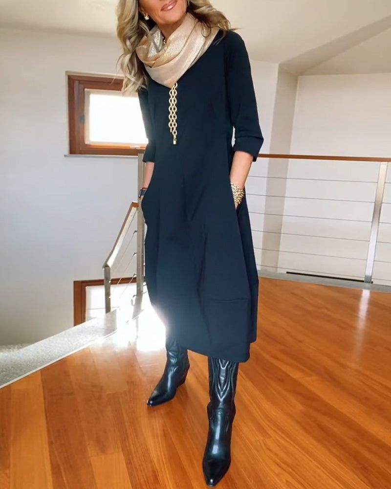 Lavinque Dress Robe Hiver Chic | Coupe Ample & Boutons Décoratifs | Élégance et Confort