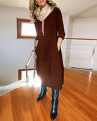 Lavinque Dress Robe Hiver Chic | Coupe Ample & Boutons Décoratifs | Élégance et Confort