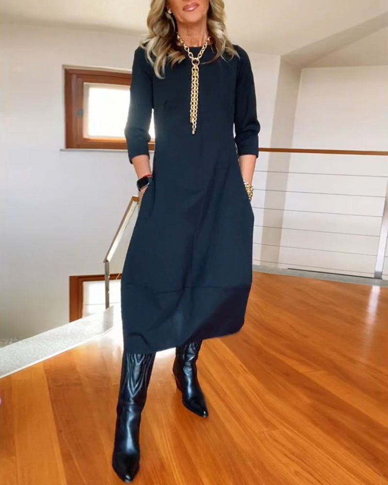 Lavinque Dress Robe Hiver Chic | Coupe Ample & Boutons Décoratifs | Élégance et Confort