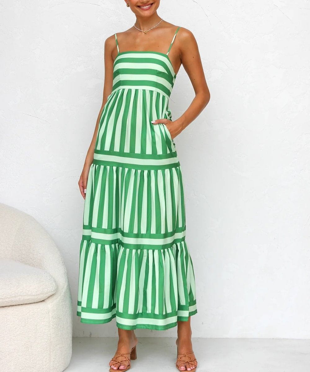 Lavinque Dress Robe Longue à Bretelles Rayée | Bohème | Légère et Élégante
