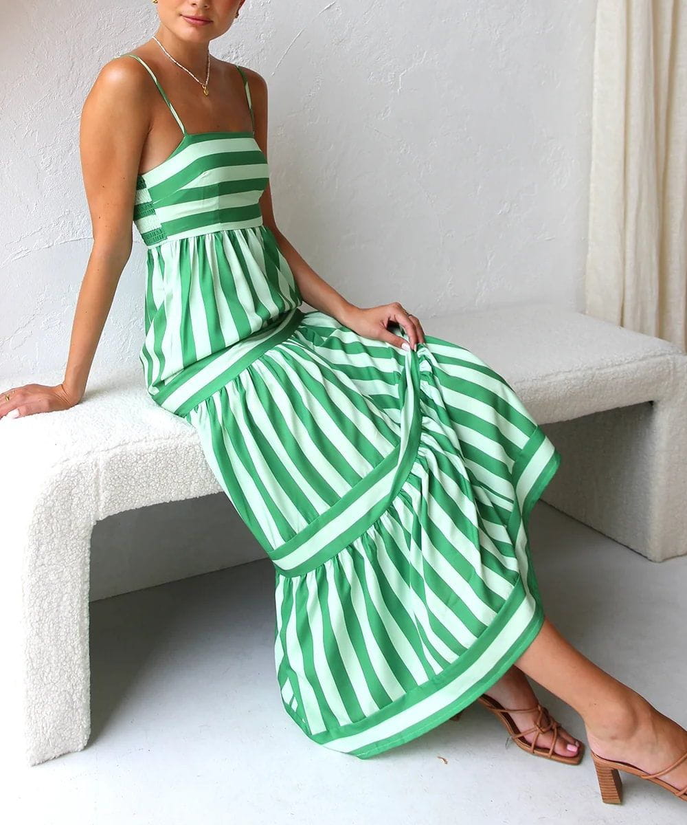 Lavinque Dress Robe Longue à Bretelles Rayée | Bohème | Légère et Élégante