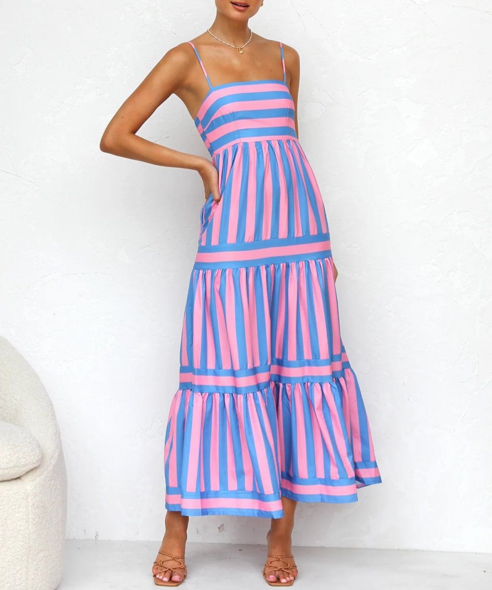 Lavinque Dress Robe Longue à Bretelles Rayée | Bohème | Légère et Élégante
