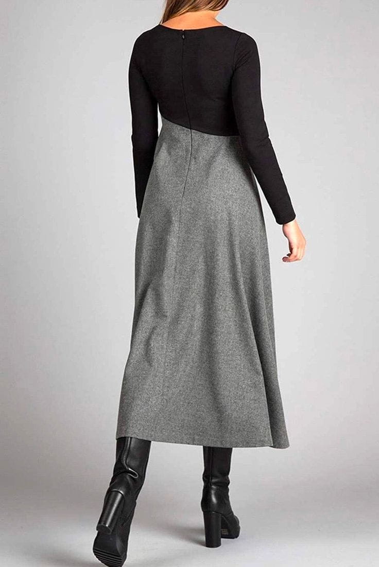 Lavinque Dress Robe Longue Bicolore | Haut Noir & Jupe Camel | Élégante et Structurée