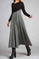 Lavinque Dress Robe Longue Bicolore | Haut Noir & Jupe Camel | Élégante et Structurée