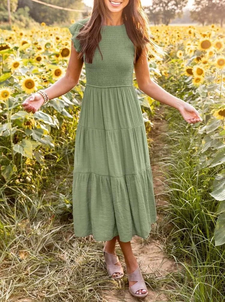 Lavinque Dress Robe Longue Bohème Smockée | Romantique | Fluide et Confortable
