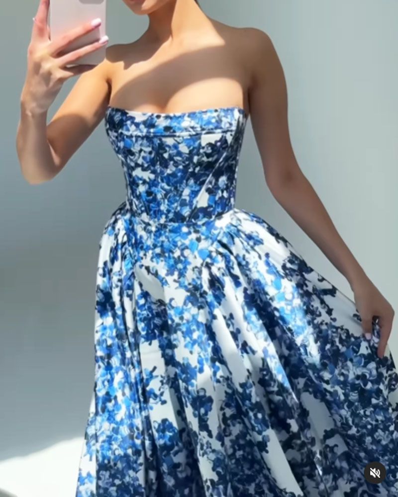 Lavinque Dress Robe Longue Bustier Imprimé Floral | Élégante | Féminine et Raffinée