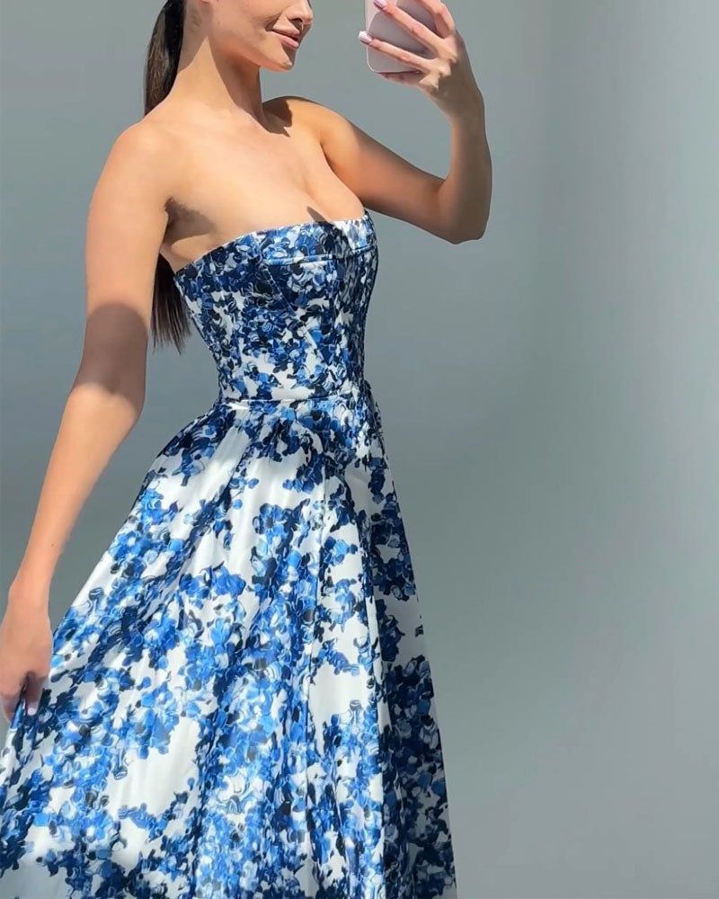 Lavinque Dress Robe Longue Bustier Imprimé Floral | Élégante | Féminine et Raffinée