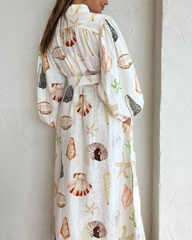 Lavinque Dress Robe Longue Ceinturée | Coquillages | Fraîche et Bohème