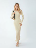 Lavinque Dress Robe Longue Côtelée Beige | Manches Longues | Minimalisme Élégant