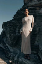 Lavinque Dress Robe Longue Côtelée Beige | Manches Longues | Minimalisme Élégant