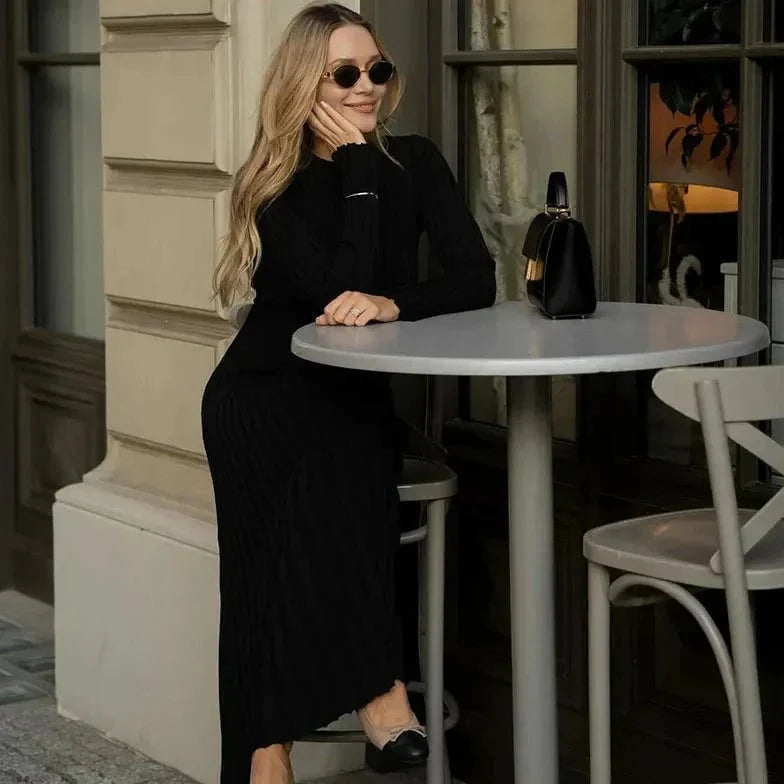 Lavinque Dress Robe Longue Côtelée Beige | Manches Longues | Minimalisme Élégant
