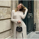 Lavinque Dress Robe Longue Côtelée Beige | Manches Longues | Minimalisme Élégant