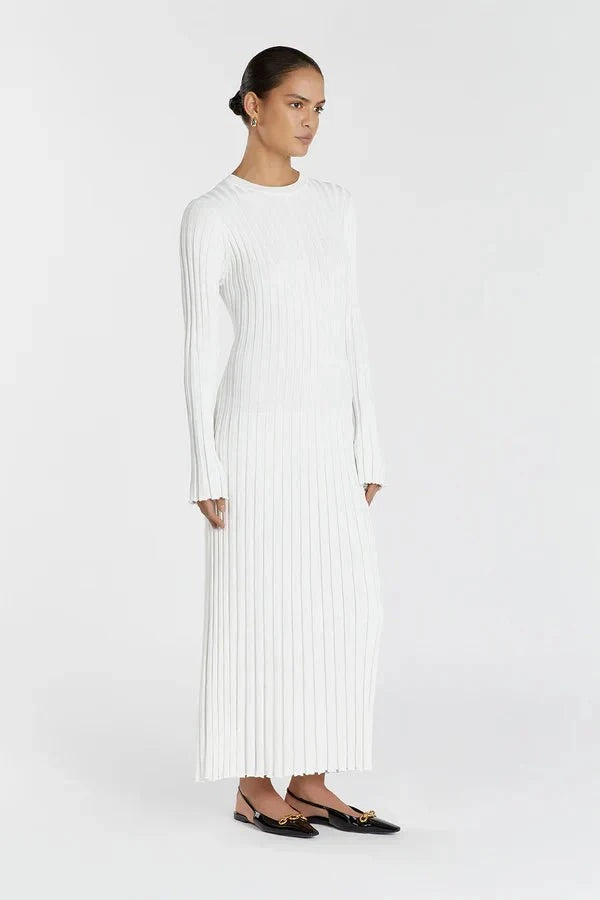 Lavinque Dress Robe Longue Côtelée | Beige | Minimaliste et Élégante