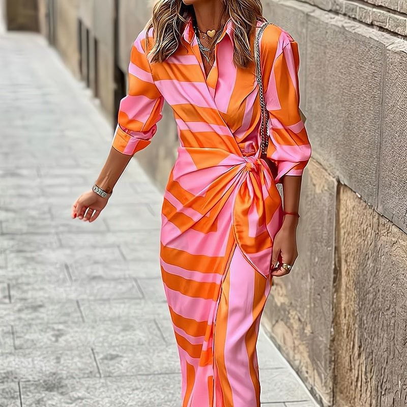 Lavinque Dress Robe Longue Drapée | Rayée Verte | Élégante et Audacieuse