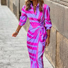 Lavinque Dress Robe Longue Drapée | Rayée Verte | Élégante et Audacieuse