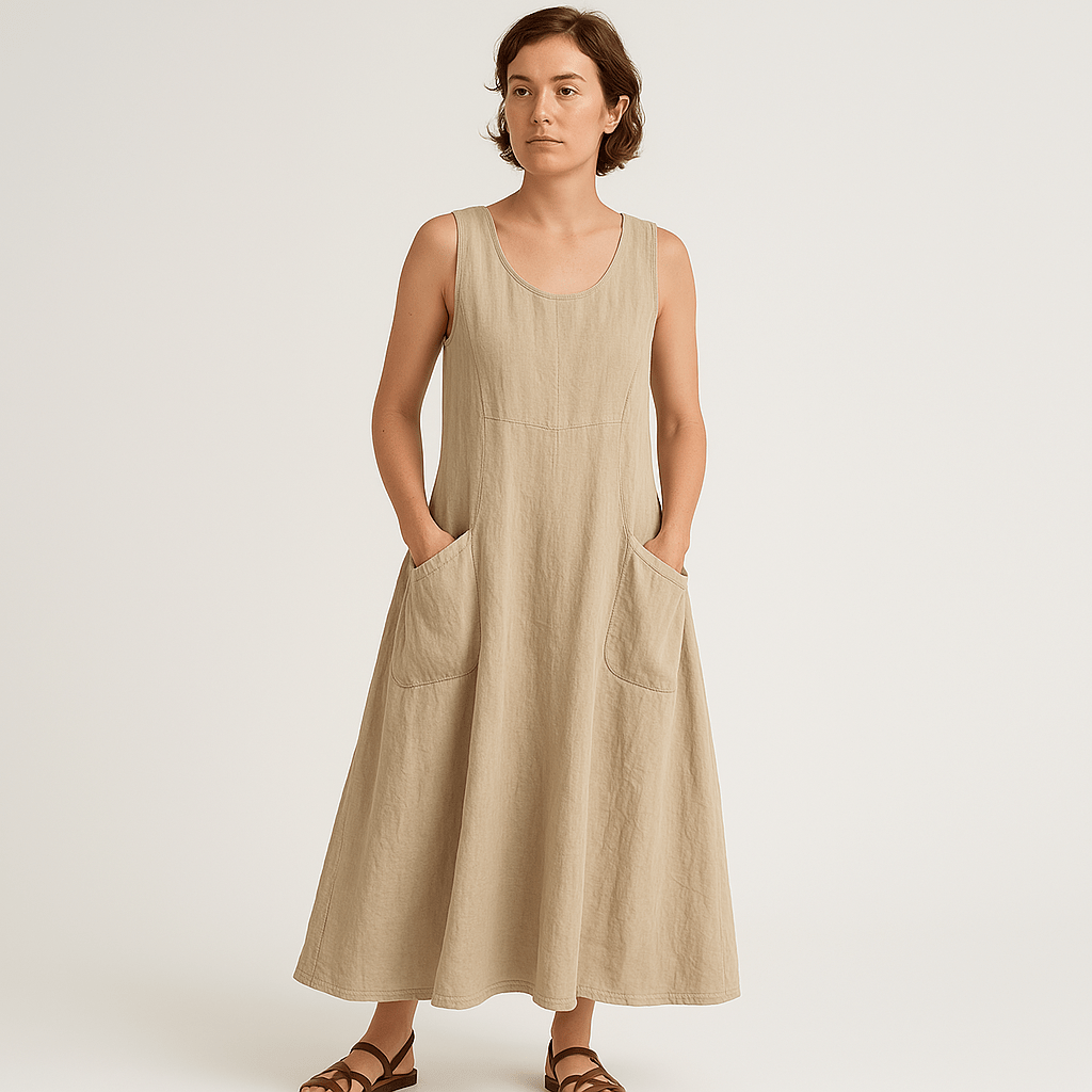 Lavinque Dress Robe Longue en Lin Beige | Sans Manches | Fraîcheur Naturelle