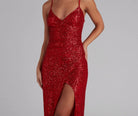 Lavinque Dress Robe Longue Fendue à Paillettes | Rouge Passion | Élégance et Séduction