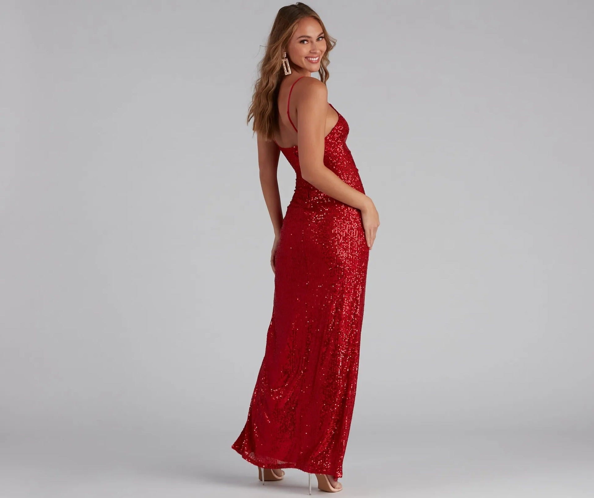 Lavinque Dress Robe Longue Fendue à Paillettes | Rouge Passion | Élégance et Séduction