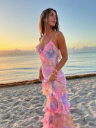 Lavinque Dress Robe Longue Fleurie | Volants & Décolleté V | Élégance Pastel