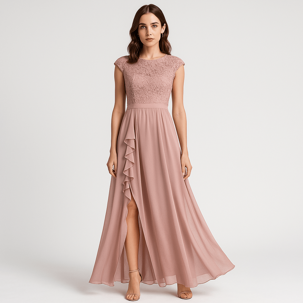 Lavinque Dress Robe Longue Noire avec Dentelle | Événement Élégant | Fente Asymétrique & Fluidité