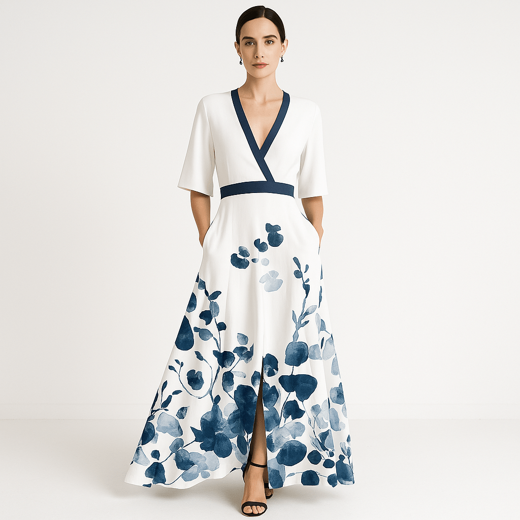 Lavinque Dress Robe Longue Portefeuille | Motif Floral Audacieux | Légère et Féminine