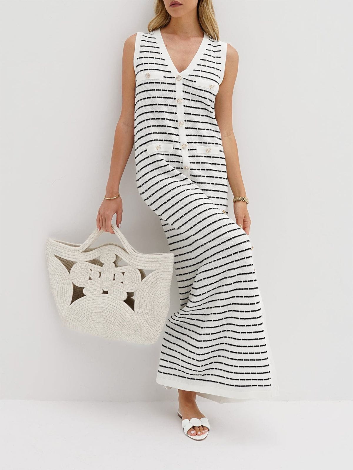 Lavinque Dress Robe Longue Rayée | Sans Manches | Chic et Décontractée