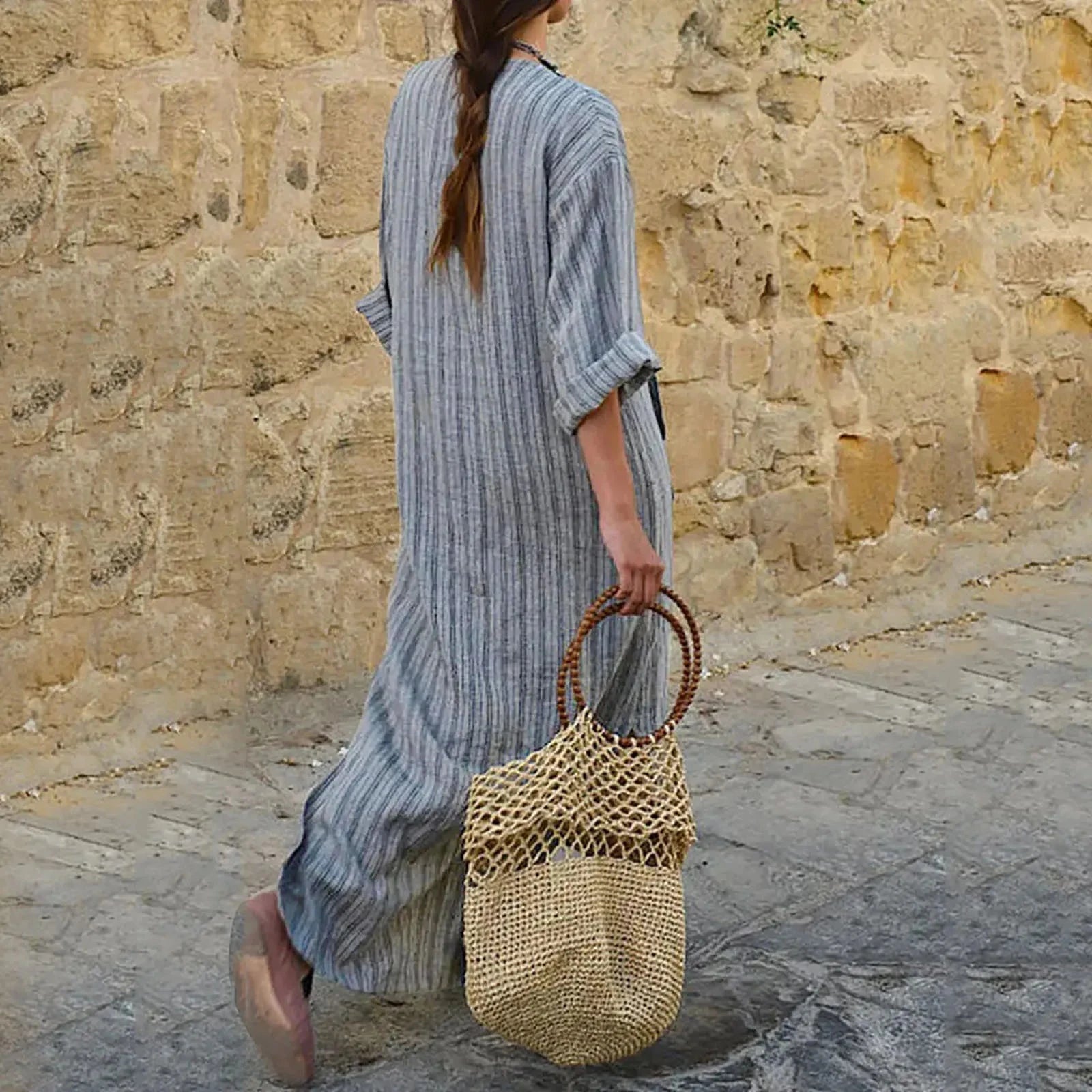Lavinque Dress Robe Longue Rayée | Style Bohème | Confort et Élégance