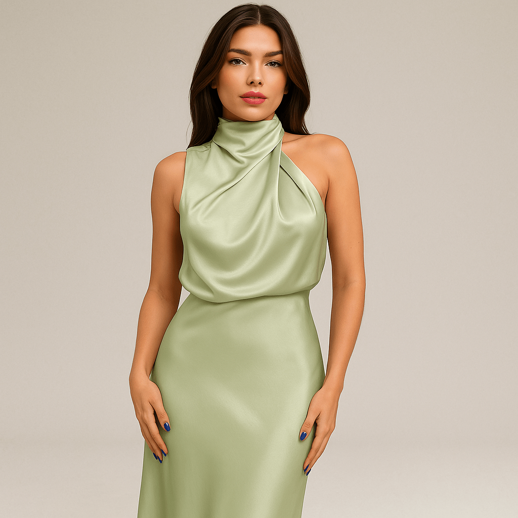 Lavinque Dress Robe Longue Rose Terracotta | Col Haut Noué | Élégance Fluide