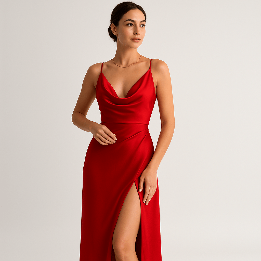 Lavinque Dress Robe Longue Rouge | Drapée Élégante | Fente Haute Séduisante
