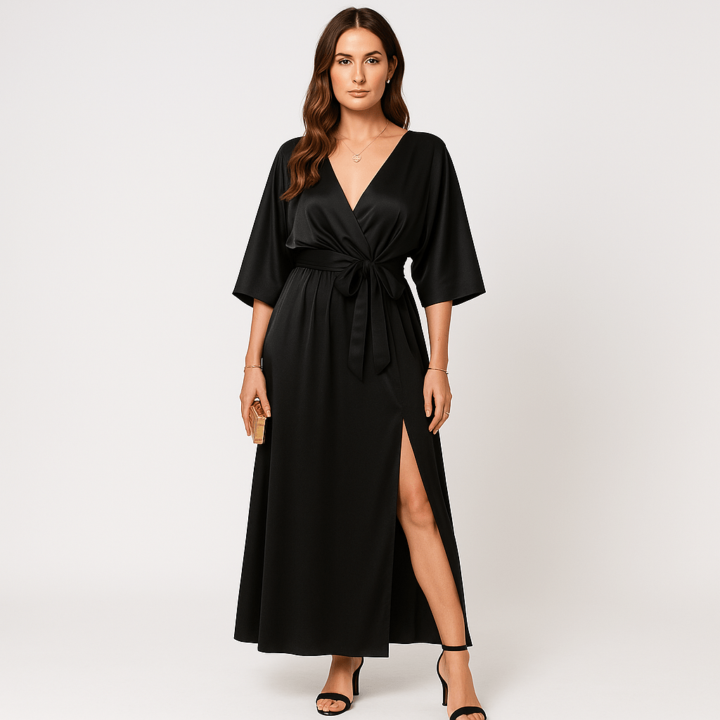 Lavinque Dress Robe Longue Satinée Champagne | Taille Froncée | Élégance Fluide