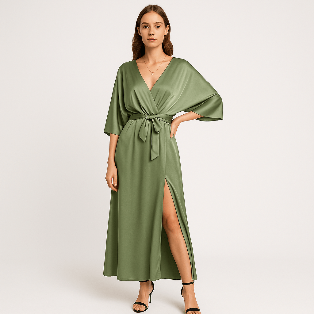 Lavinque Dress Robe Longue Satinée Champagne | Taille Froncée | Élégance Fluide