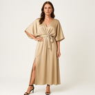 Lavinque Dress Robe Longue Satinée Champagne | Taille Froncée | Élégance Fluide