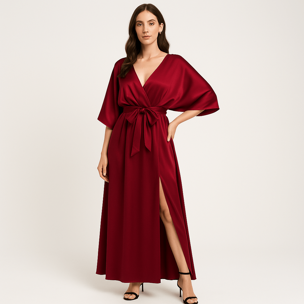 Lavinque Dress Robe Longue Satinée Champagne | Taille Froncée | Élégance Fluide