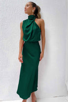 Lavinque Dress Robe Longue Satinée | Col Drapé | Élégance Intemporelle