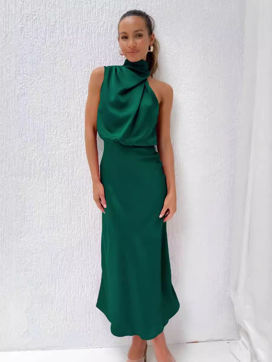 Lavinque Dress Robe Longue Satinée | Col Drapé | Élégance Intemporelle