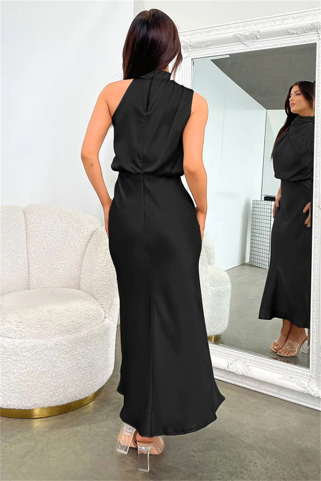 Lavinque Dress Robe Longue Satinée | Col Drapé | Élégance Intemporelle