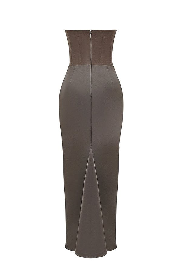 Lavinque Dress Robe Longue Satinée Noire | Bustier Drapé | Élégance Sensuelle