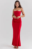 Lavinque Dress Robe Longue Satinée Noire | Bustier Drapé | Élégance Sensuelle