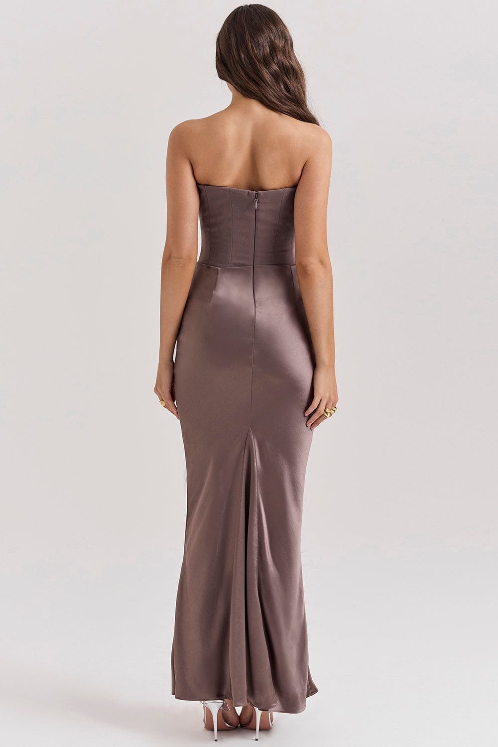 Lavinque Dress Robe Longue Satinée Noire | Bustier Drapé | Élégance Sensuelle