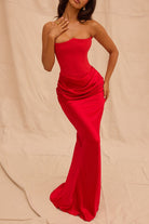Lavinque Dress Robe Longue Satinée Noire | Bustier Drapé | Élégance Sensuelle