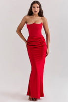 Lavinque Dress Robe Longue Satinée Noire | Bustier Drapé | Élégance Sensuelle