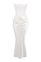 Lavinque Dress Robe Longue Satinée Noire | Bustier Drapé | Élégance Sensuelle