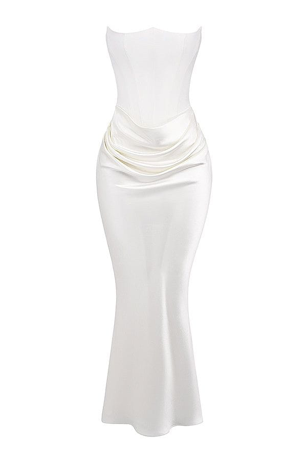 Lavinque Dress Robe Longue Satinée Noire | Bustier Drapé | Élégance Sensuelle