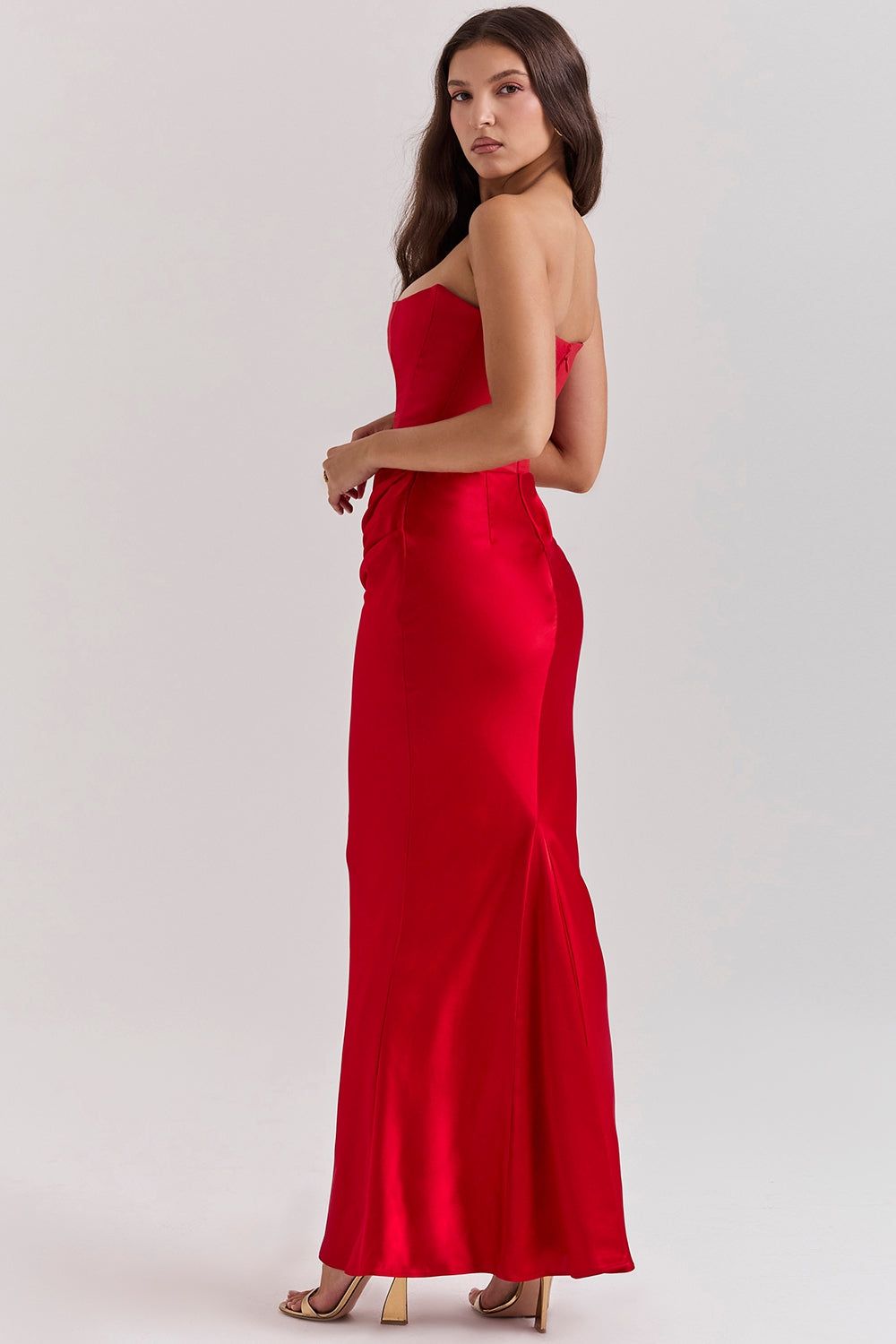 Lavinque Dress Robe Longue Satinée Noire | Bustier Drapé | Élégance Sensuelle